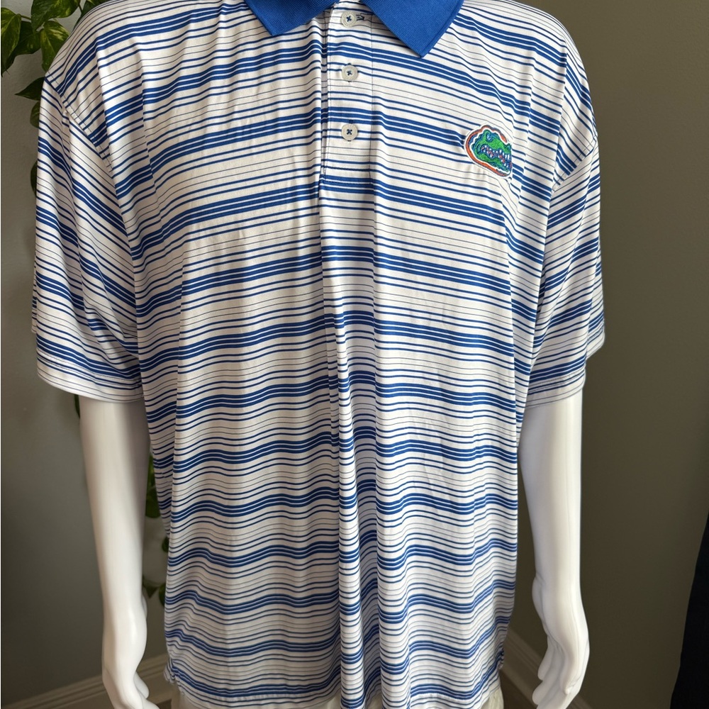 Russell Athletic Florida Gators Blue and White striped Polo Shirt sz 3XL